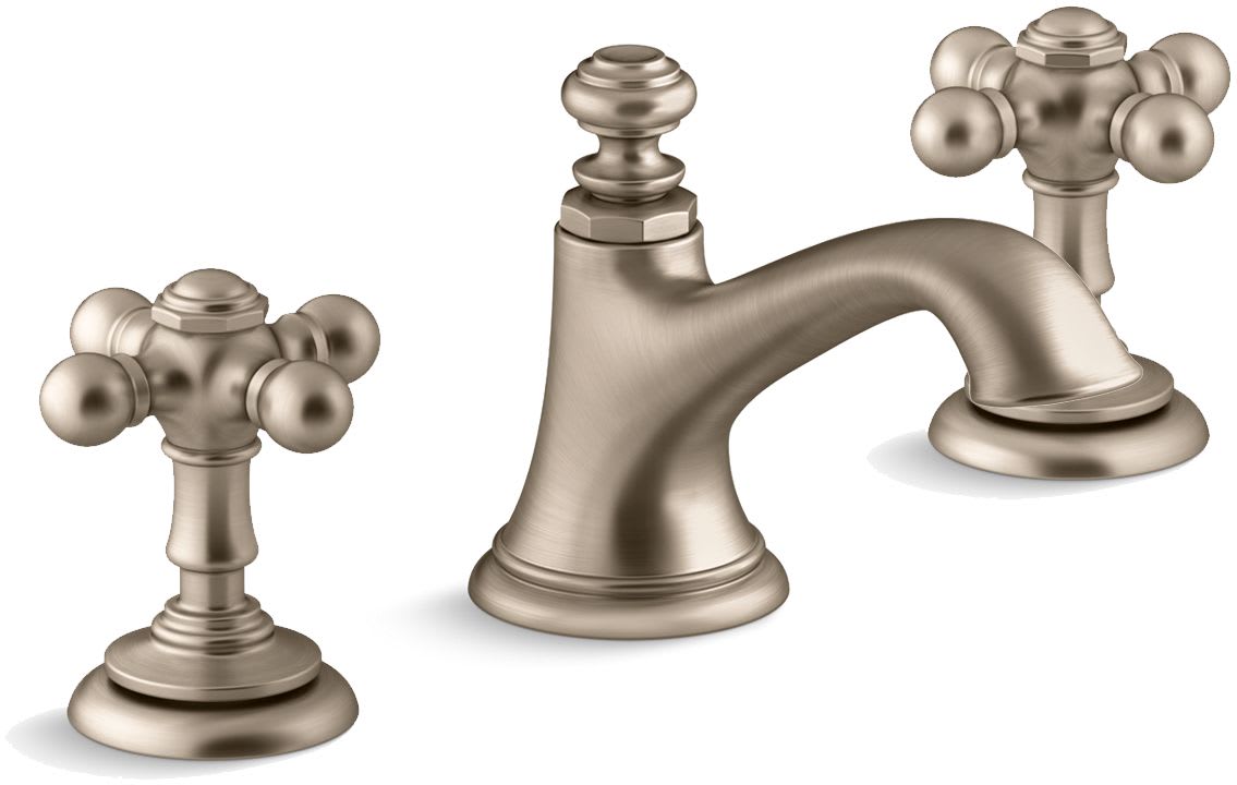 Artifacts Widespread Bathroom Faucet with Bell Spout and Cross Handles – Includes Clicker Drain Assembly