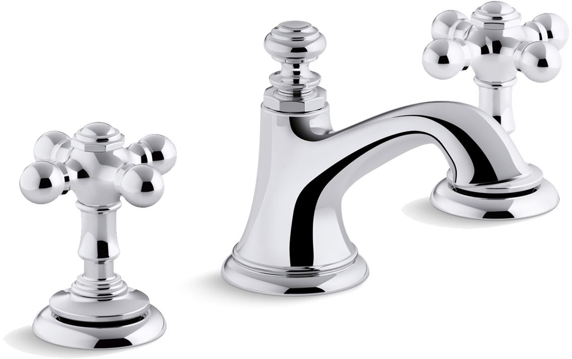 Artifacts Widespread Bathroom Faucet with Bell Spout and Cross Handles – Includes Clicker Drain Assembly