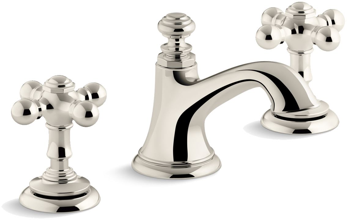 Artifacts Widespread Bathroom Faucet with Bell Spout and Cross Handles – Includes Clicker Drain Assembly