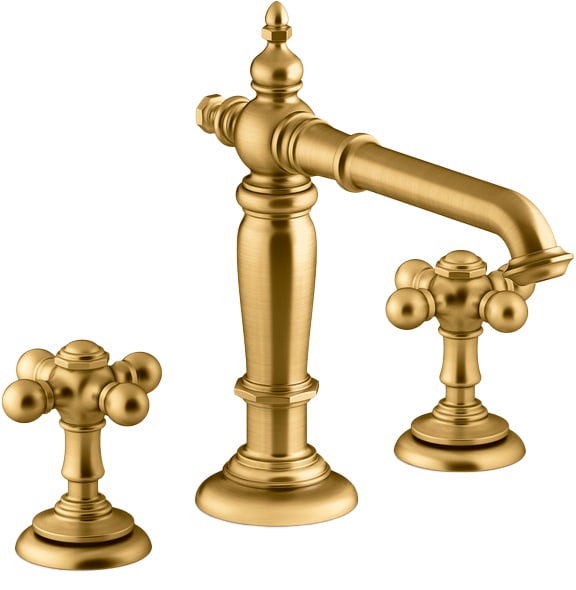 Artifacts Widespread Bathroom Faucet with Column Spout and Cross Handles – Includes Metal Pop-Up Drain Assembly