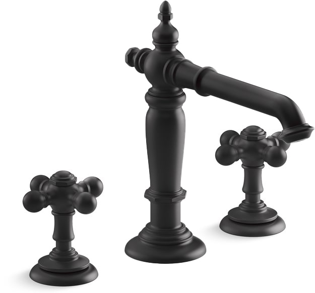Artifacts Widespread Bathroom Faucet with Column Spout and Cross Handles – Includes Metal Pop-Up Drain Assembly