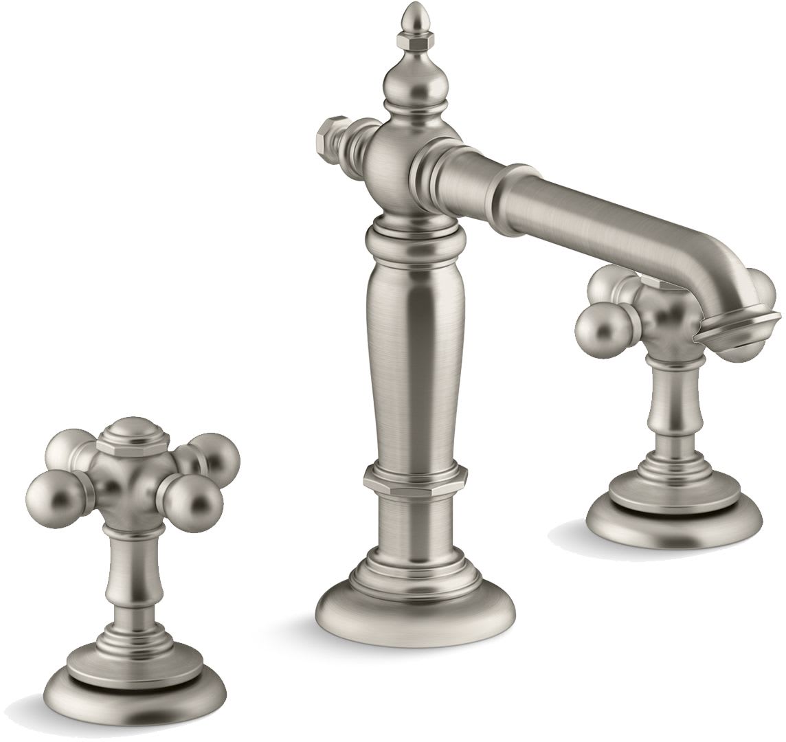 Artifacts Widespread Bathroom Faucet with Column Spout and Cross Handles – Includes Metal Pop-Up Drain Assembly