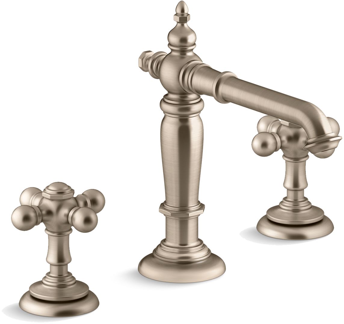 Artifacts Widespread Bathroom Faucet with Column Spout and Cross Handles – Includes Metal Pop-Up Drain Assembly