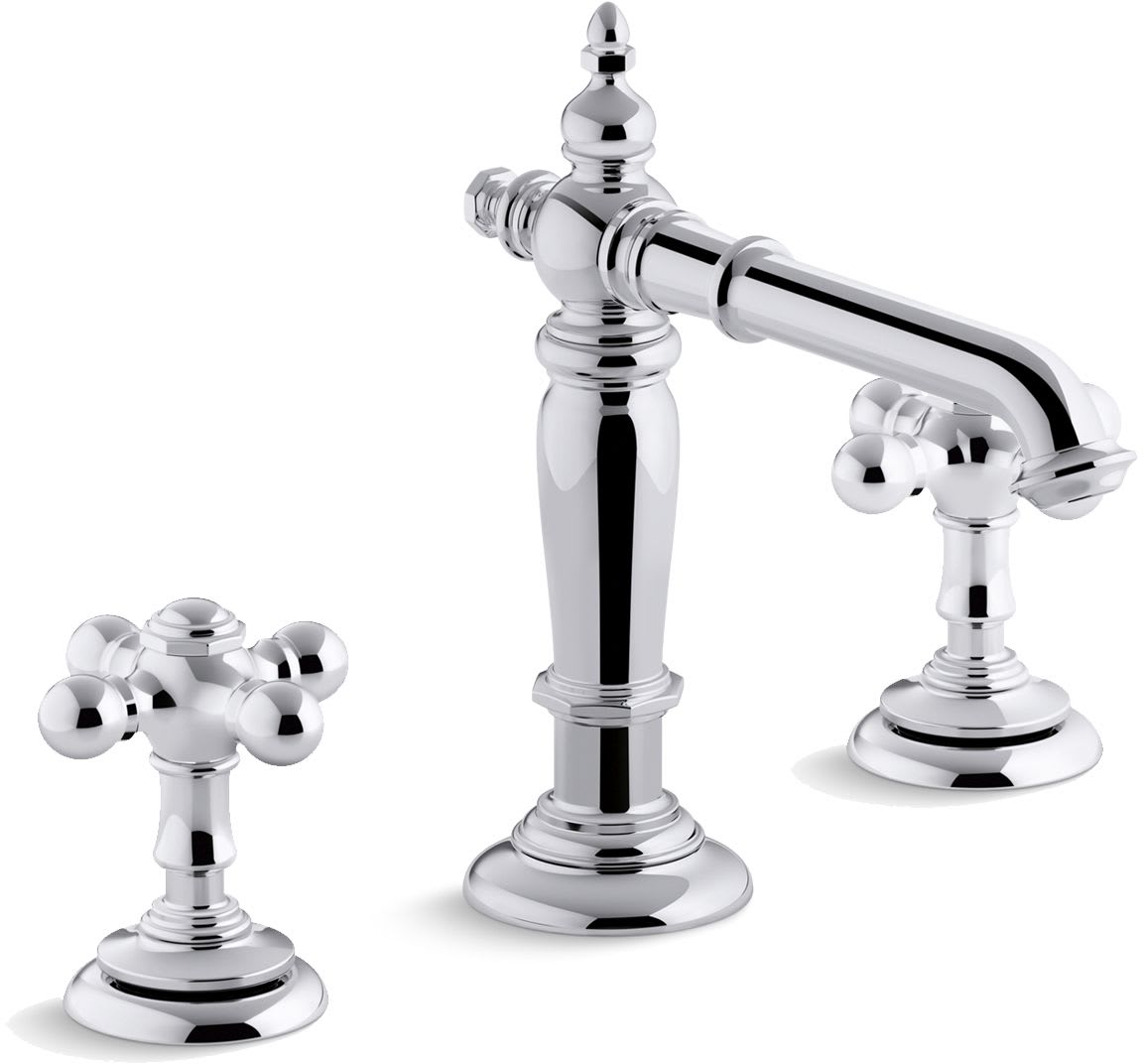Artifacts Widespread Bathroom Faucet with Column Spout and Cross Handles – Includes Metal Pop-Up Drain Assembly