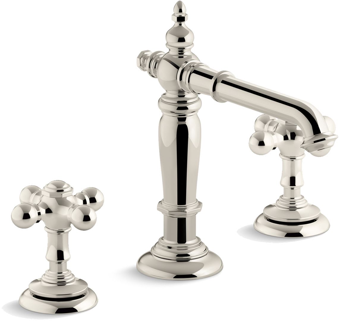 Artifacts Widespread Bathroom Faucet with Column Spout and Cross Handles – Includes Metal Pop-Up Drain Assembly