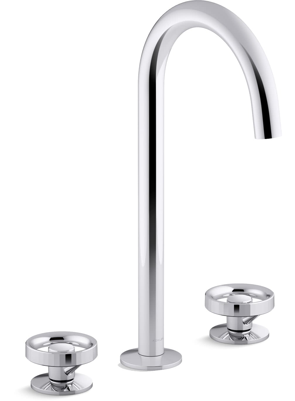 Components 1.2 GPM Widespread Tube Spout Vessel Bathroom Faucet with Industrial Handles, UltraGlide Technology and Pop-Up Drain Assembly