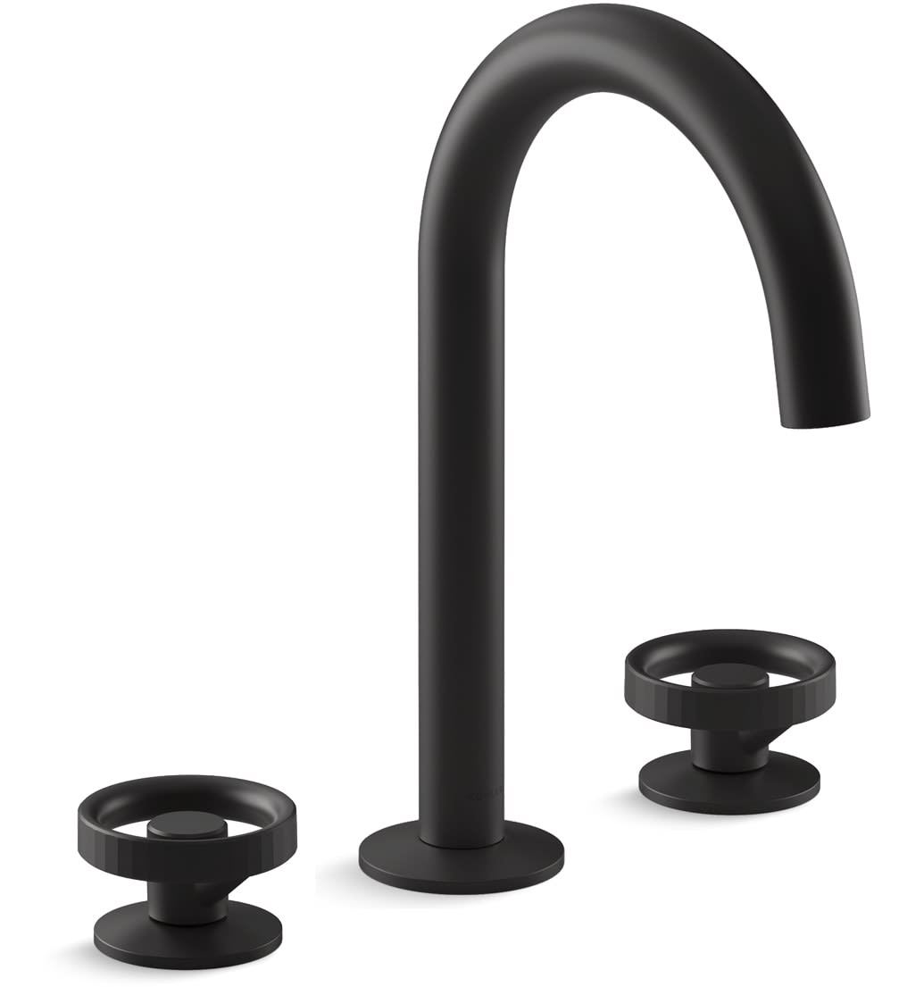 Components 1.2 GPM Widespread Tube Spout Bathroom Faucet with Industrial Handles, UltraGlide Technology and Pop-Up Drain Assembly