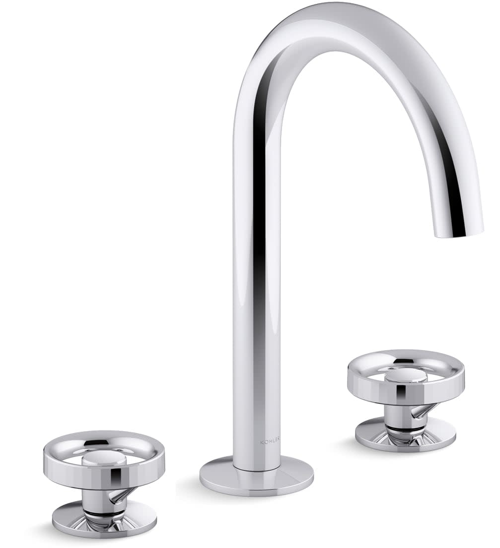 Components 1.2 GPM Widespread Tube Spout Bathroom Faucet with Industrial Handles, UltraGlide Technology and Pop-Up Drain Assembly