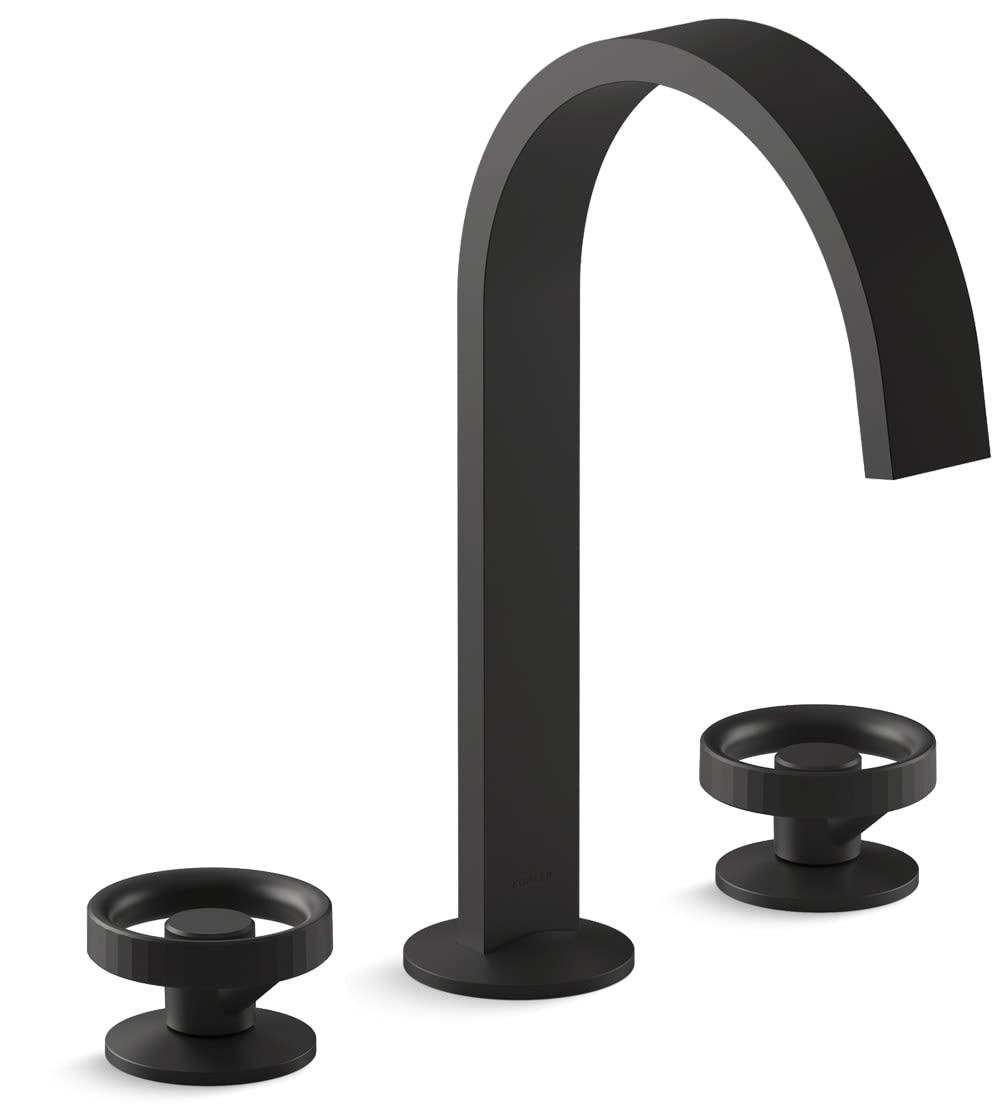 Components 1.2 GPM Widespread Ribbon Spout Bathroom Faucet with Industrial Handles, UltraGlide Technology and Pop-Up Drain Assembly