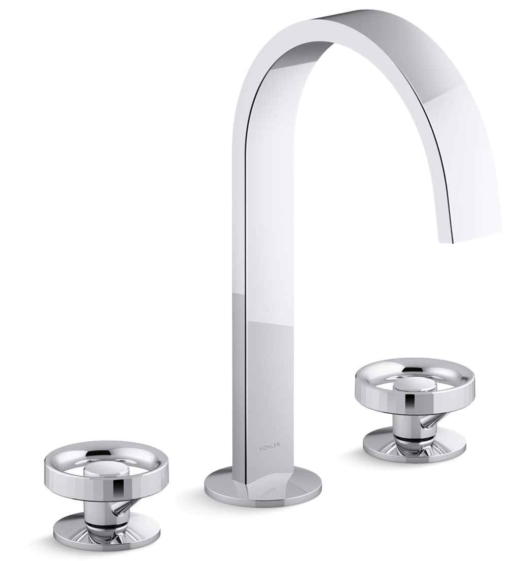 Components 1.2 GPM Widespread Ribbon Spout Bathroom Faucet with Industrial Handles, UltraGlide Technology and Pop-Up Drain Assembly