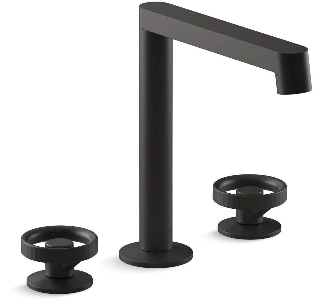Components 1.2 GPM Widespread Row Spout Bathroom Faucet with Industrial Handles, UltraGlide Technology and Pop-Up Drain Assembly