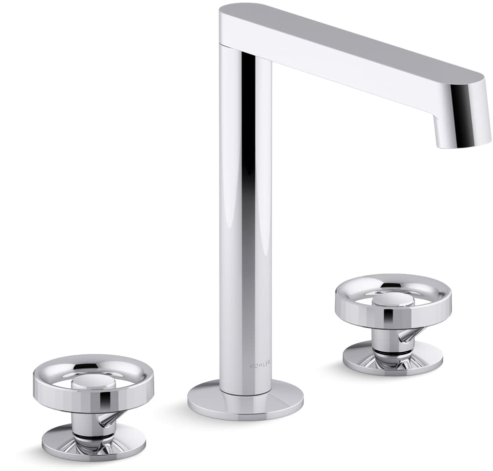 Components 1.2 GPM Widespread Row Spout Bathroom Faucet with Industrial Handles, UltraGlide Technology and Pop-Up Drain Assembly