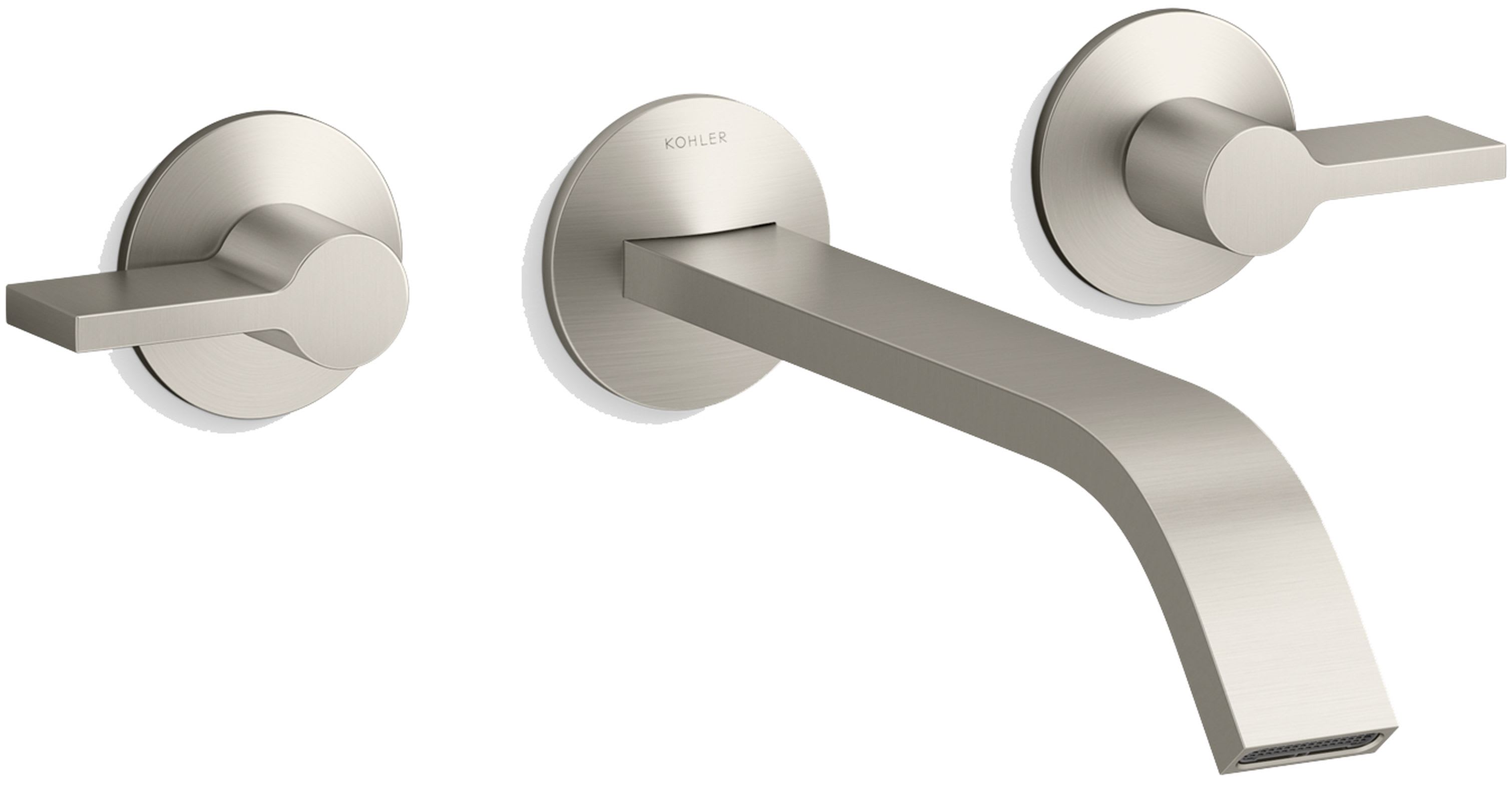 Components Double Handle Wall-Mount Bathroom Sink Faucet with Ribbon Spout and Lever Handles – Includes Rough-In Valve