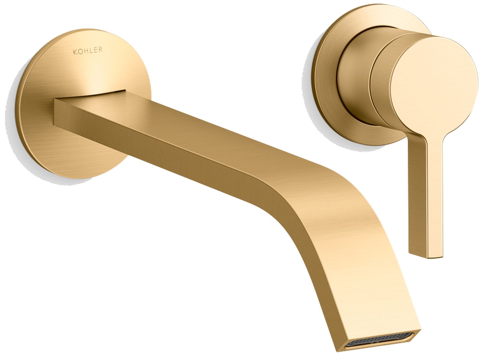 Components Single Handle Wall-Mount Bathroom Sink Faucet with Ribbon Spout and Standard Lever Handle