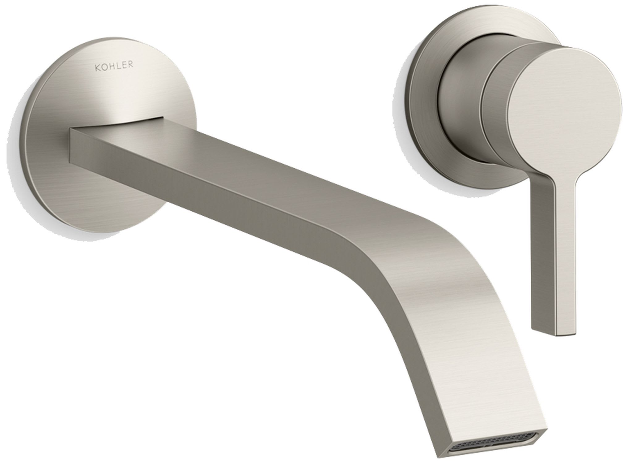 Components Single Handle Wall-Mount Bathroom Sink Faucet with Ribbon Spout and Standard Lever Handle
