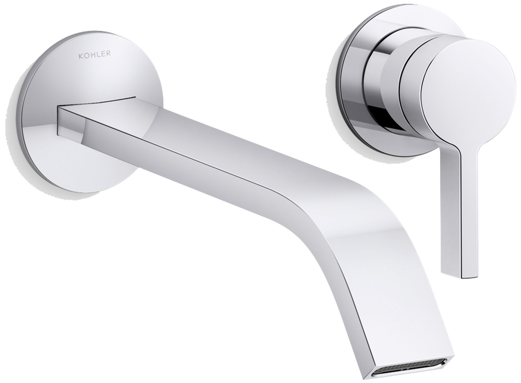 Components Single Handle Wall-Mount Bathroom Sink Faucet with Ribbon Spout and Standard Lever Handle