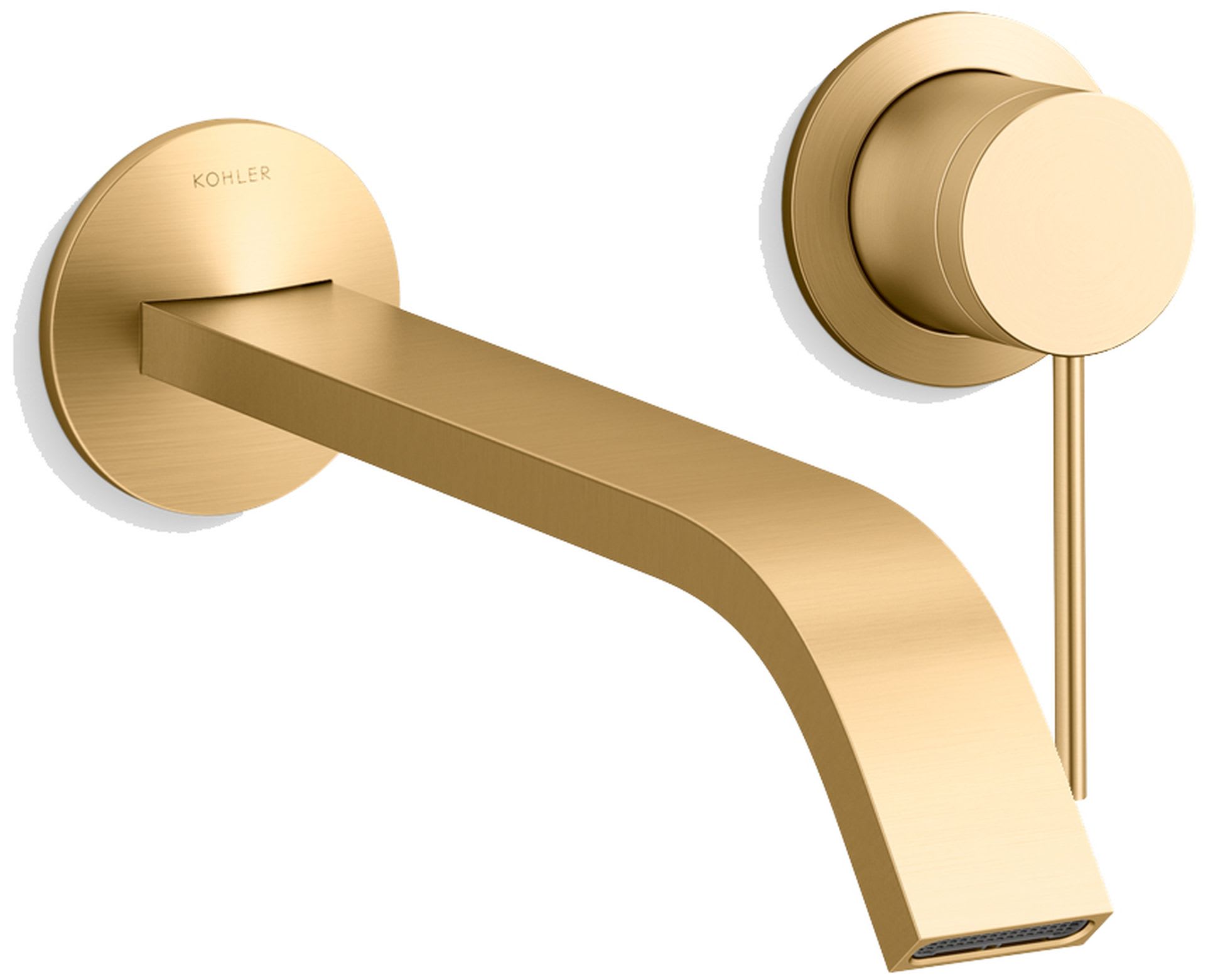 Components Single Handle Wall-Mount Bathroom Sink Faucet with Ribbon Spout and Thin Lever Handle