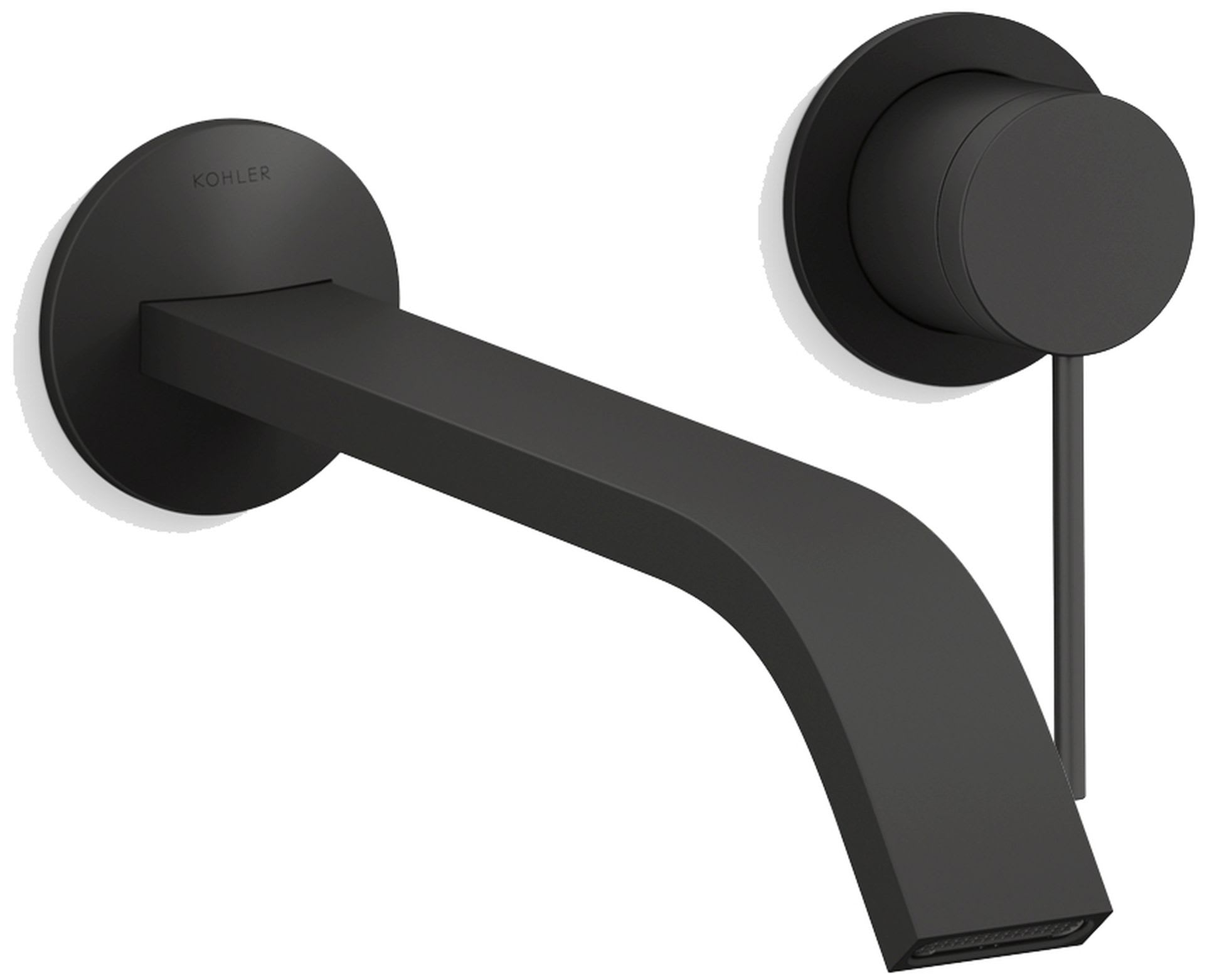 Components Single Handle Wall-Mount Bathroom Sink Faucet with Ribbon Spout and Thin Lever Handle