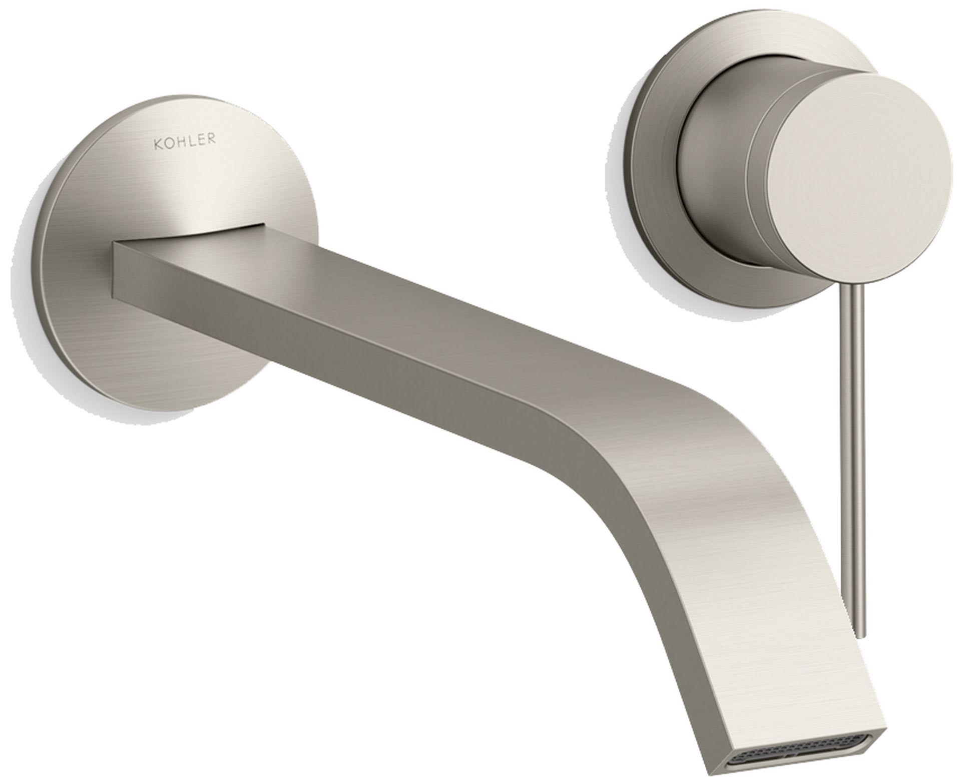 Components Single Handle Wall-Mount Bathroom Sink Faucet with Ribbon Spout and Thin Lever Handle