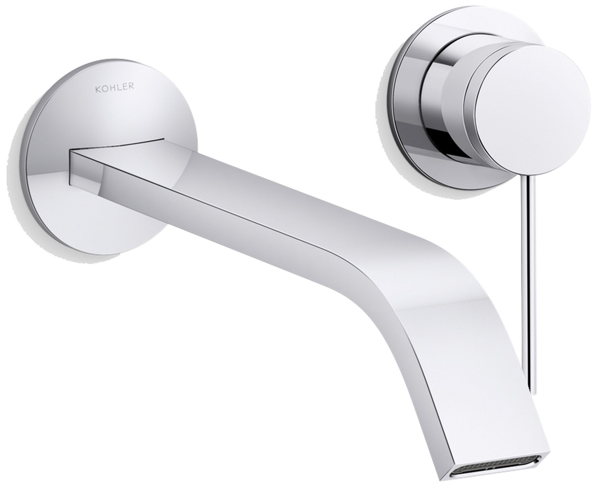 Components Single Handle Wall-Mount Bathroom Sink Faucet with Ribbon Spout and Thin Lever Handle
