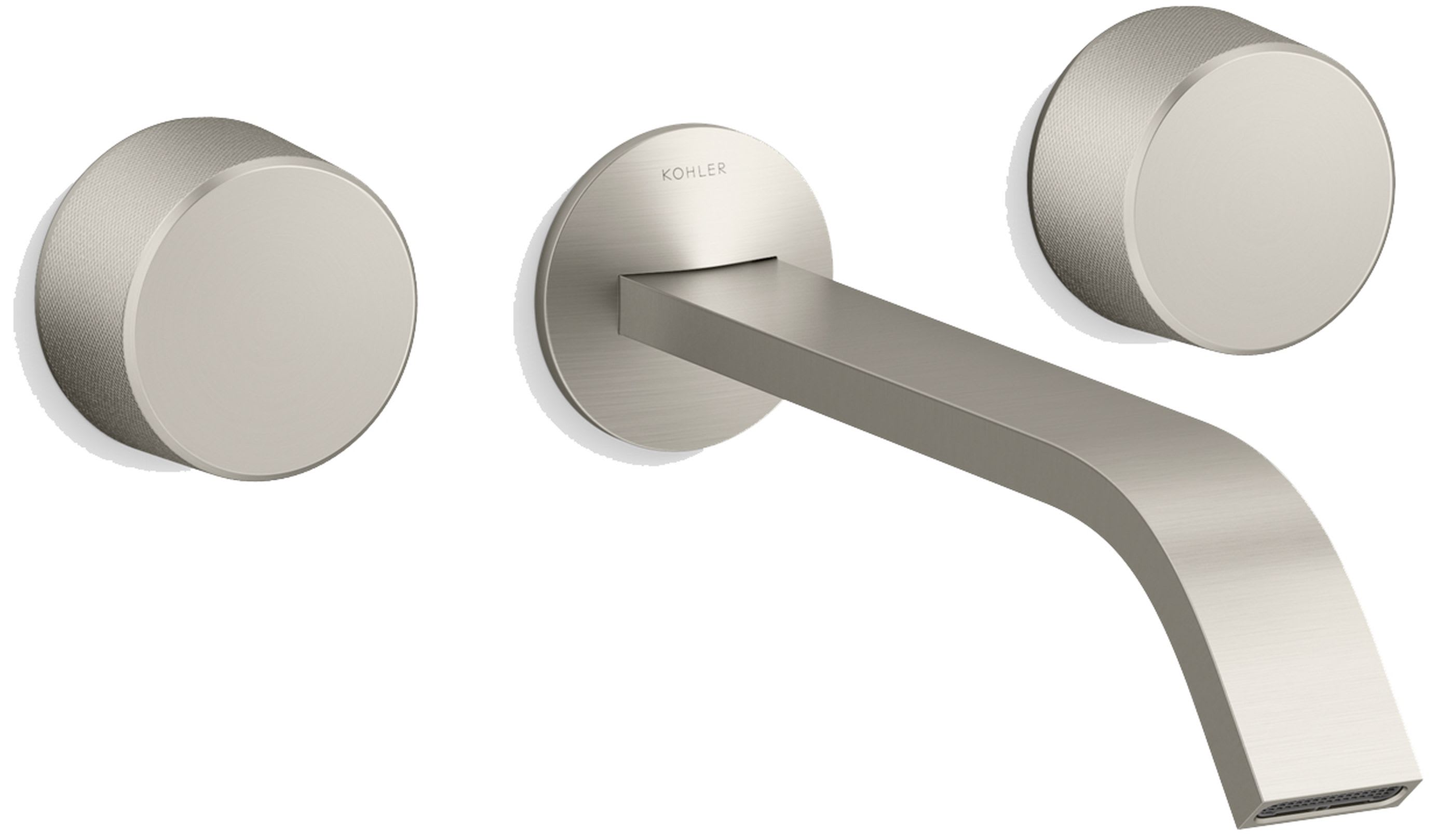 Components Double Handle Wall-Mount Bathroom Sink Faucet with Ribbon Spout and Oyl Handles – Includes Rough-In Valve