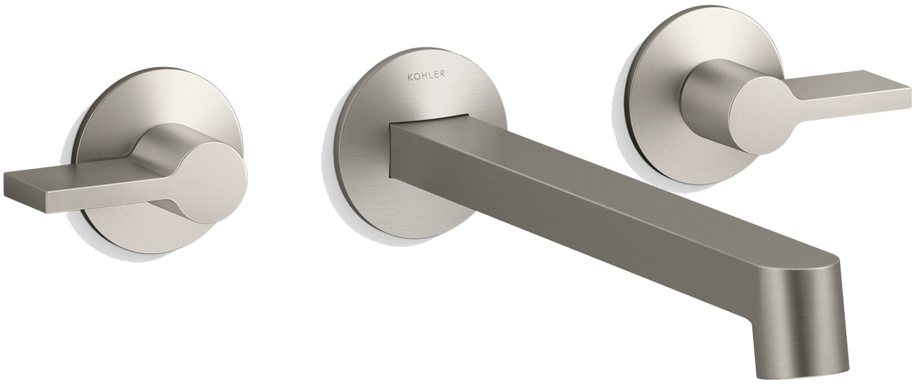 Components Double Handle Wall-Mount Bathroom Sink Faucet with Row Design Spout and Lever Handles – Includes Rough-In Valve