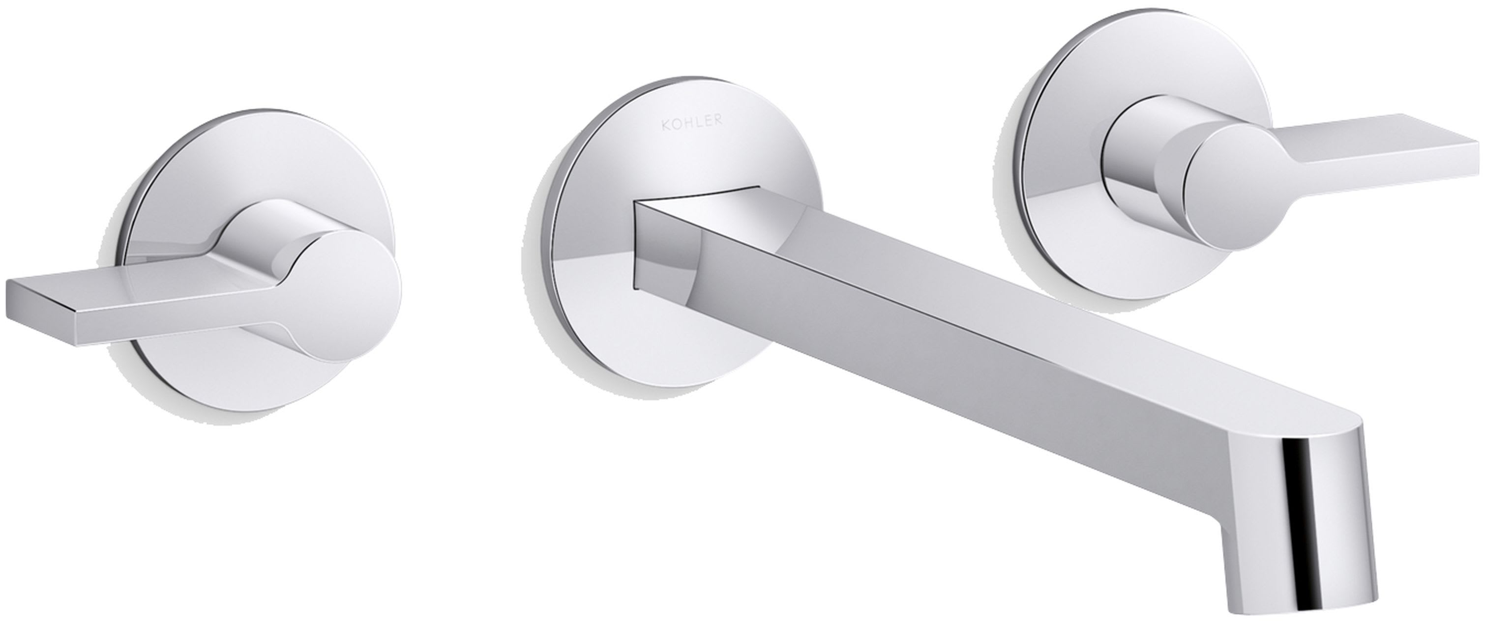 Components Double Handle Wall-Mount Bathroom Sink Faucet with Row Design Spout and Lever Handles – Includes Rough-In Valve