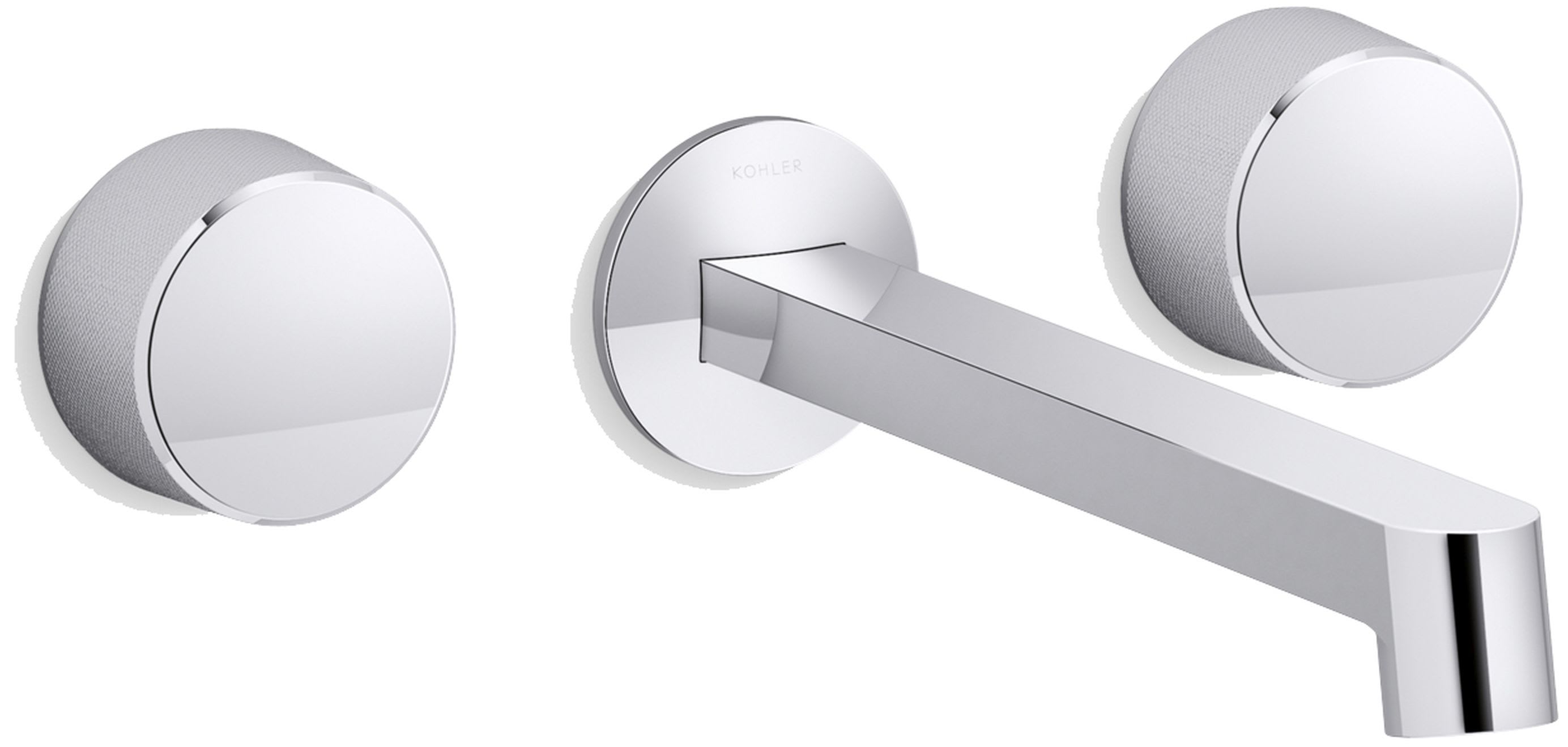 Components Double Handle Wall-Mount Bathroom Sink Faucet with Row Design Spout and Oyl Handles – Includes Rough-In Valve