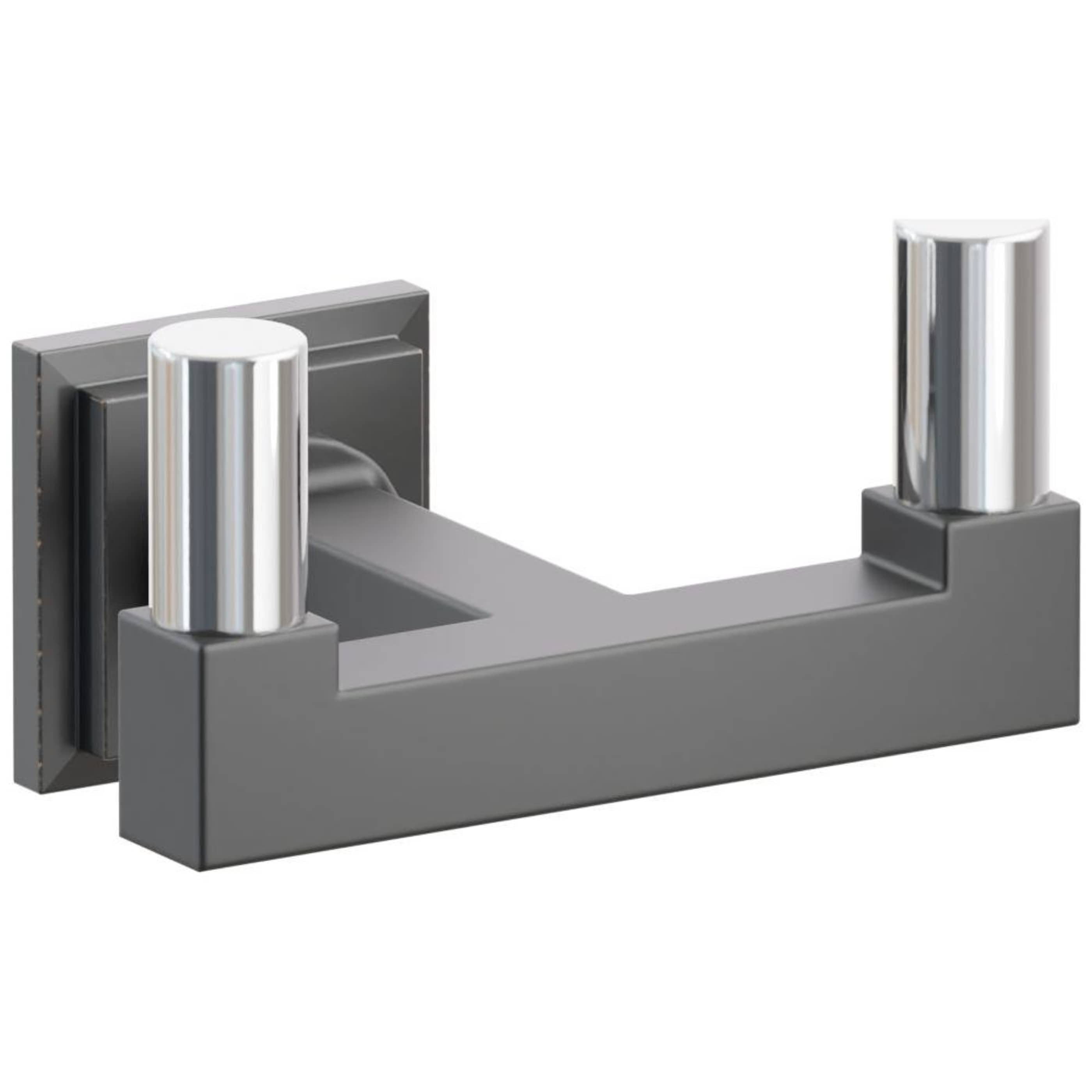 Emtek Select Double Robe Hook With Oil Rubbed Bronze Step Square Rose, Polished Chrome Smooth Tips, And Choice Of Square Stem Finish