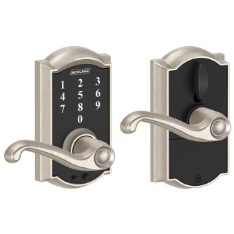 Schlage Fe595v-Cam-Acc Camelot Keypad Entry with Flex-Lock Door Lever Set with A Satin Nickel