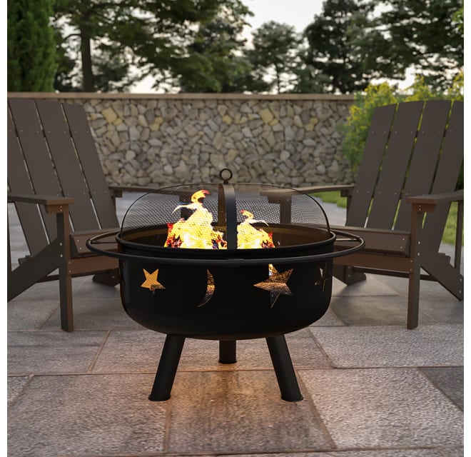 Yl 32d Gg 29 Iron Round Outdoor Moon, Moon And Stars Fire Pit