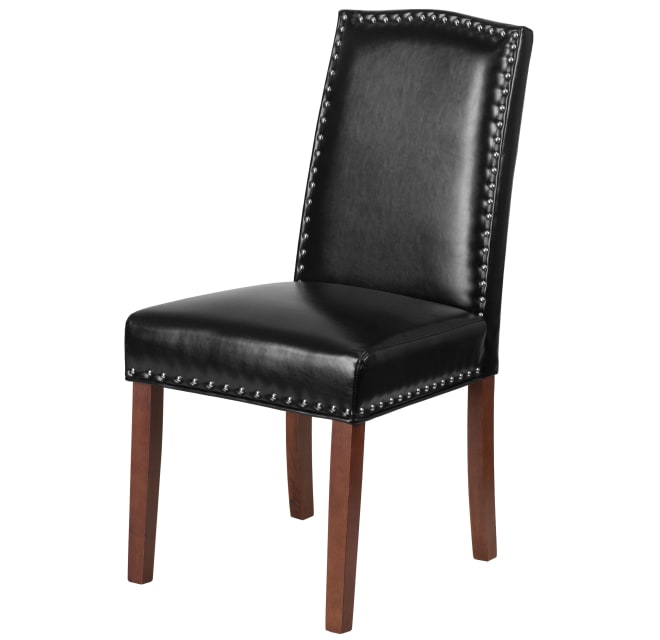 Delacora Qy A13 9349 Bk Gg Contemporary, Black Leather Parsons Dining Chairs