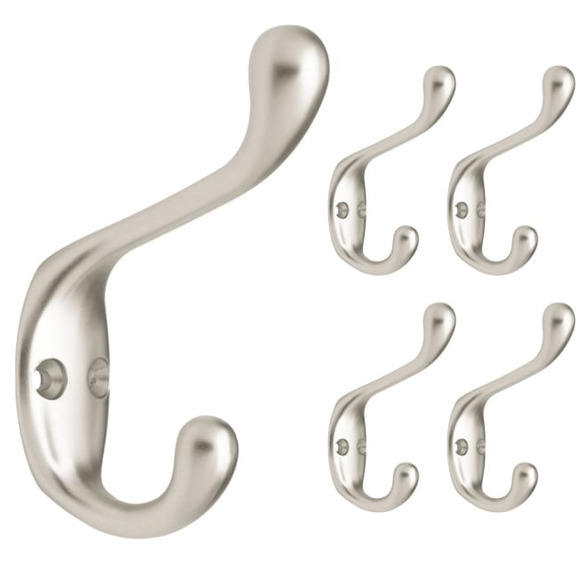 Signature Hardware 910679 Linwood Double Brass Hook - Nickel, Silver