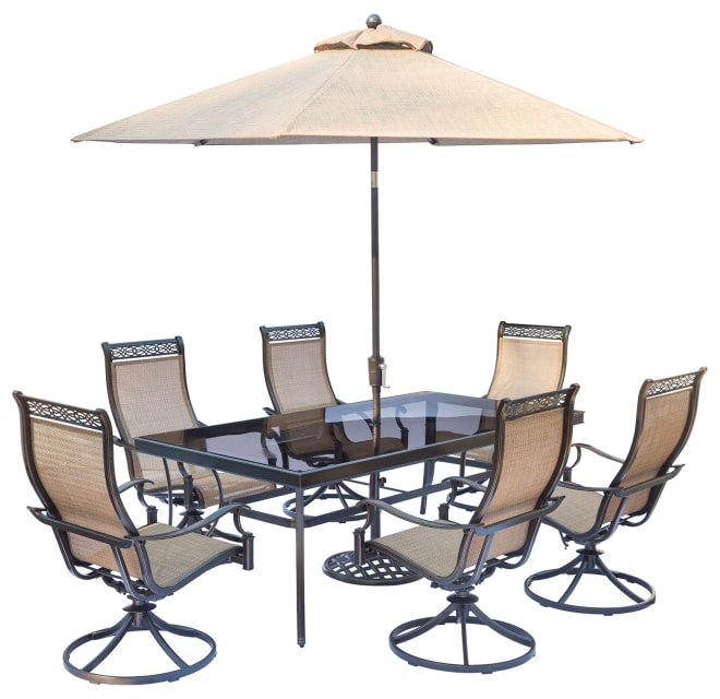 Hanover Mondn7pcswg Su Monaco Seven, Glass Patio Table And Chairs With Umbrella