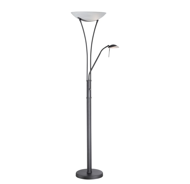 Lite Source Ls 81699blk Fro Three Light, Floor Lamp With Reading Light And Glass Steel Shades