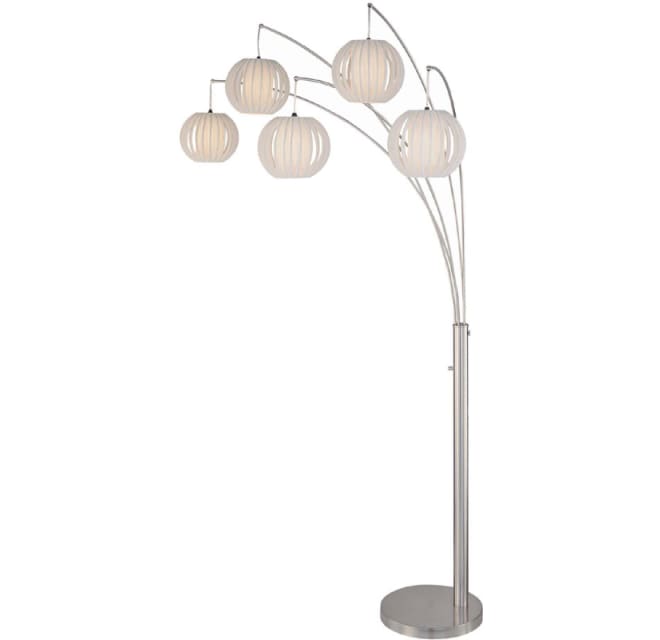 Polished Steel With White Shade Lite, Lite Source Deion 3 Light Hanging Arc Floor Lamp