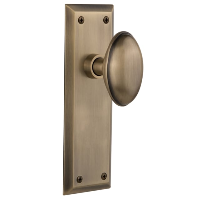 Hubbard Brass Interior Door Knob & Plate Set - Adjustable Backset