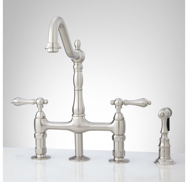 2 Handle Bridge Style Kitchen Faucet With Metal Cross Handles