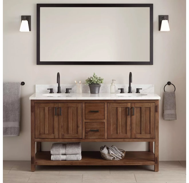 Signature Hardware 438513 Morris 60 Wood Double Build Com - Best Finish For Wood Bathroom Vanity Top