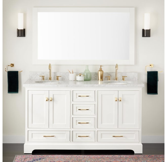 Signature Hardware 446401 Quen 60 Wood, White Vanity With Two Sinks