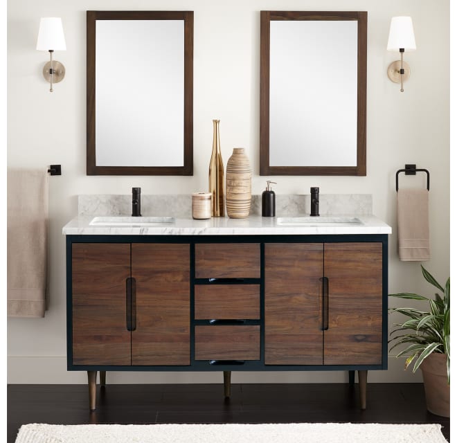 Bivins 60 Teak Wood, Bathroom Double Sink Vanity Cabinets