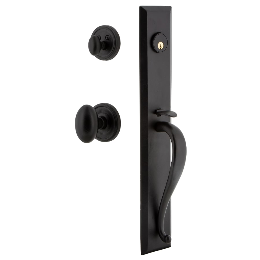 Ageless Iron Keep - Rustic Cast Iron Full Plate Single Cylinder Keyed Entry Handleset with Interior Loch Trim and Aeg Knob for 2-3/8" Backset Doors Black Iron