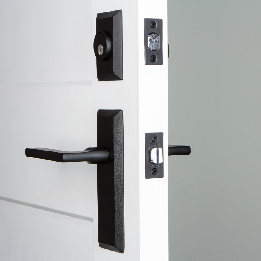 Keep Plate Black Iron Door Handleset Combo Pack with Dirk Door Lever
