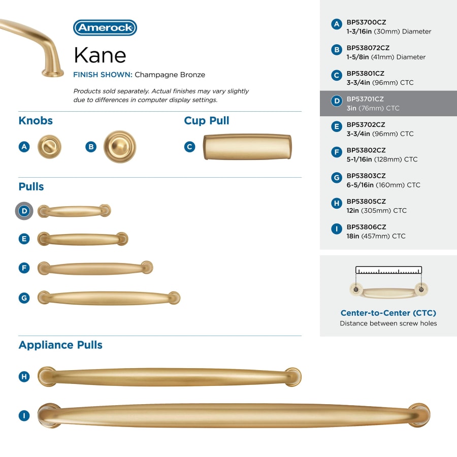 Amerock BP53701BBZ Kane 3 Inch Center to Center Handle
