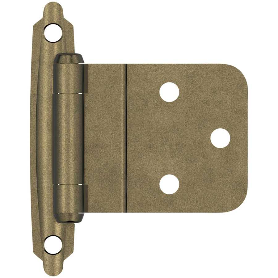 Amerock Functional Hardware 3/8 Inch Inset Surface Mount Cabinet Door Hinge with 105 Degree Opening Angle and Self Close Function - Pair Burnished Brass