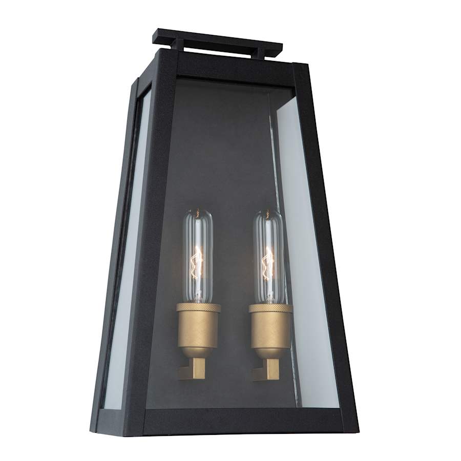Artcraft Lighting Charlestown 2 Light 16" Tall Outdoor Wall Sconce with Clear Glass Shade Black / Vintage Gold