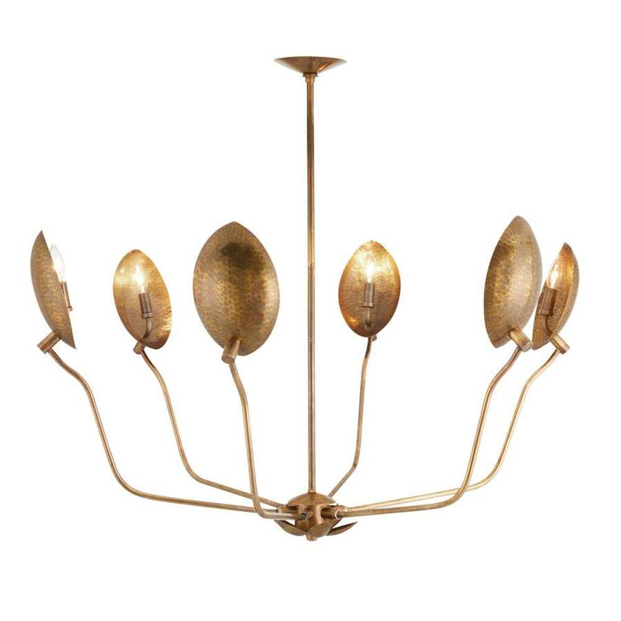 Arteriors Flores 6 Light 46" Wide Chandelier with Hammered Brass Shades Vintage Brass