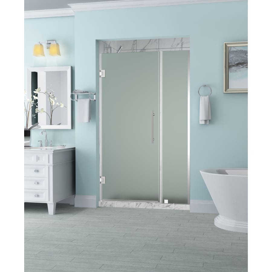 Aston Belmore 72" High x 45" Wide Hinged Frameless Shower Door with 31" Door Width and Frosted Glass Chrome