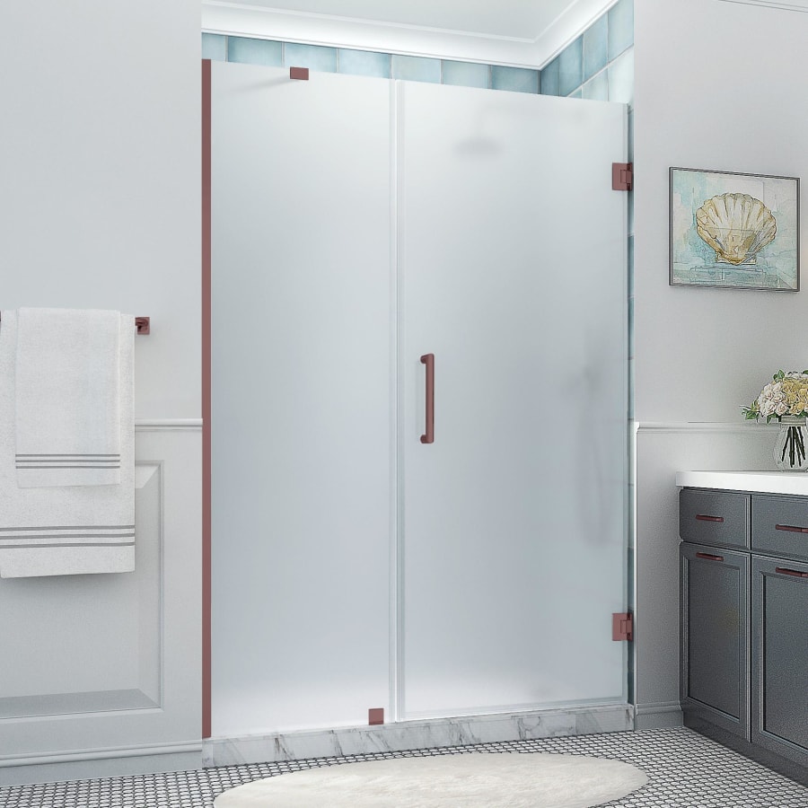 Aston Belmore XL 80" High x 54" Wide Hinged Frameless Shower Door with Frosted Glass Bronze