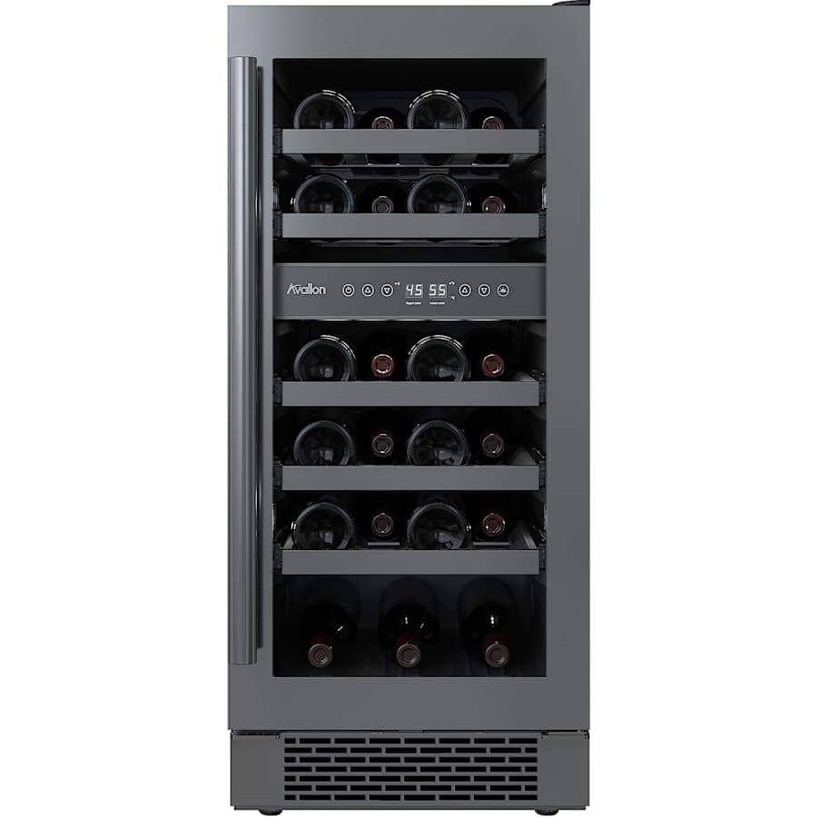 Avallon 15 Inch Wide 23 Bottle Capacity Dual Zone Wine Cooler with Right Swing Door Black Stainless Steel